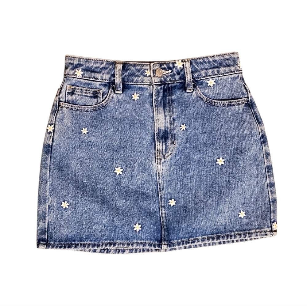 PacSun Blue Denim Jean Embroidered Mini Skirt Sz 25